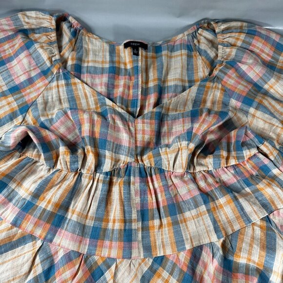 Drew Anthropologie Babydoll Dress Women Prairie Windowpane Plaid Cottagecore - Picture 14 of 16
